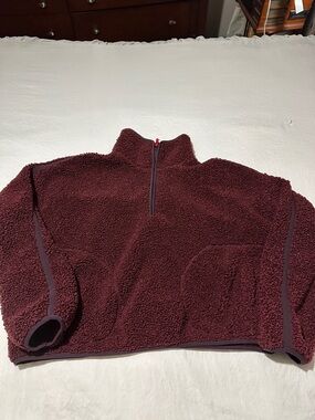 Cozy Women's Burgundy Sherpa Half-Zip Turtleneck Sweater